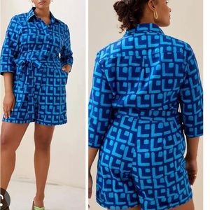 NWT Anthropologie+Sika Blue Geometric Shorts Jumper Sz 22